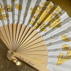 NEW Sicilian Heart Hand Painted Fabric & Wood Fan